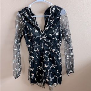 Black floral boutique romper